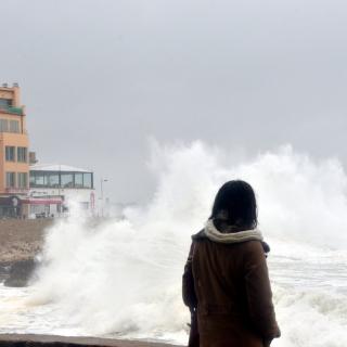 Una persona observant les onades a l'Escala