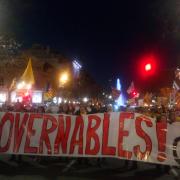 Manifestació amb motiu de l'inici del judici de l'1-O, al Passeig de Gràcia de Barcelona