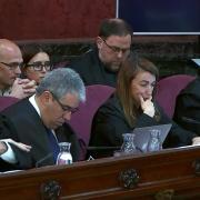 Álex Solà, advocat de Jordi Cuixart, durant la sessió del judici d'aquest dimarts 16 d'abril