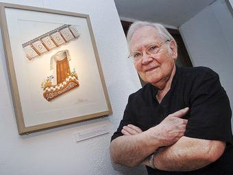 Ramon Dameson, autor dels dibuixos d’arquitectura modernista garriguenca, quan va fer l’exposició Ramon Ferrandis