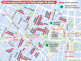 Mapa de carrers guarnits de la festa major de Sants