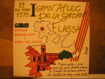 Cartell del 1r Aplec de la Sardana de Flaçà i el seu fundador, Jaume Font.
