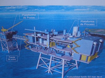 Imatge virtual de la plataforma marina des d'on s'injectarà el gas al dipòsit.  EL PUNT