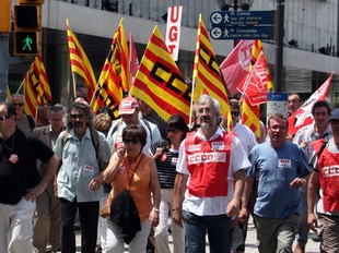 Els delegats sindicals d'Ercros es van manifestar ahir a Barcelona.  ACN