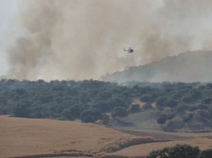 Un helicòpter dels bombers a Oliola, ahir a la tarda.  DAVID MARÍN