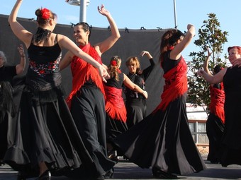Actuació de l'Associació Cultural de Sevillanes ahir al migdia a Sils. ACN