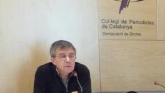 Xavier Cortadellas i Ignasi Corney durant la presentació del vídeo a al Col·legi de Periodistes. Ò.P