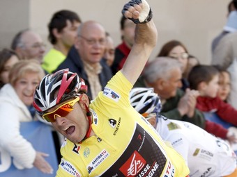 Valverde celebra la victòria en l'etapa d'ahir. EFE