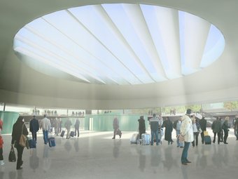 Una imatge virtual del vestíbul de la futura estació, que rebrà llum natural a través d'un òcul central. EL PUNT
