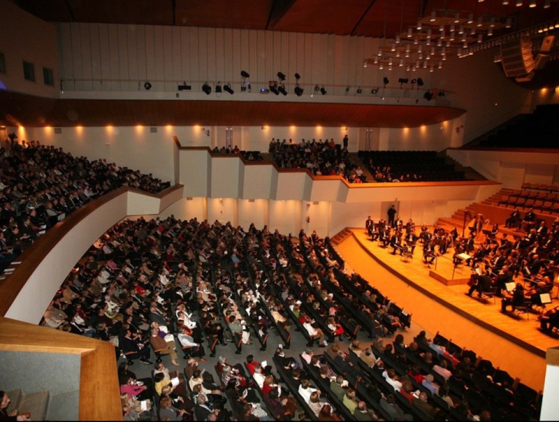 Vista general d'una actuació musical bandística al Palau de la Música. ARXIU