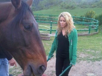 Shakira alimentant el cavall a la granja on va estar.  EL PUNT