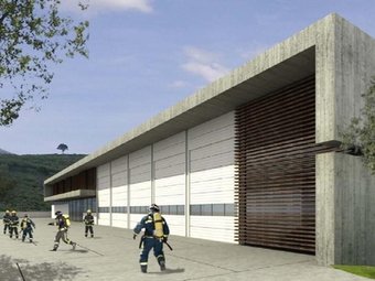 Una imatge virtual del nou parc de Bombers de Llançà que començarà ser una realitat el 2010.