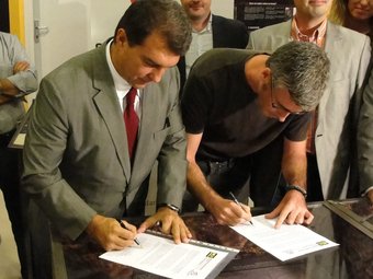 Laporta va signar dimarts el seu acord preelectoral amb la CANC. CEDIDA