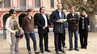 Joan Herrera , Dolors Camats i Jordi Miralles, els tres primers de la candidatura ecosocialista, van llençar la proposta sobre la qüestió nacional davant del Parlament ACN