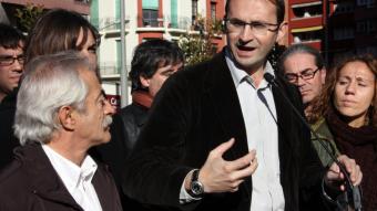 El candidat ecosocialista, Joan Herrera, amb el cap de llista per Lleida, Fancesc Pané, avui a la capital del Segrià JOSEP RAMON TORNÉ
