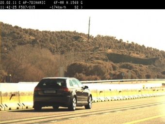 El cotxe enxampat pels Mossos d'Esquadra en un control de velocitat a l'AP-7, a Capmany. MOSSOS D'ESQUADRA