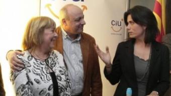 Xavi Sanllehí, en un acte electoral que es va fer a finals de març, amb Montse Surroca i Pere Macias. LL.S