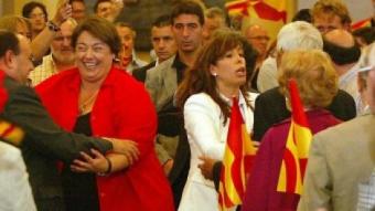 Veray i Camacho en l'acte de tancament de campanya ahir a Girona JOAN SABATER