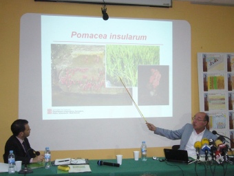 Hernán Subirats explica les característiques del cargol poma. L.M