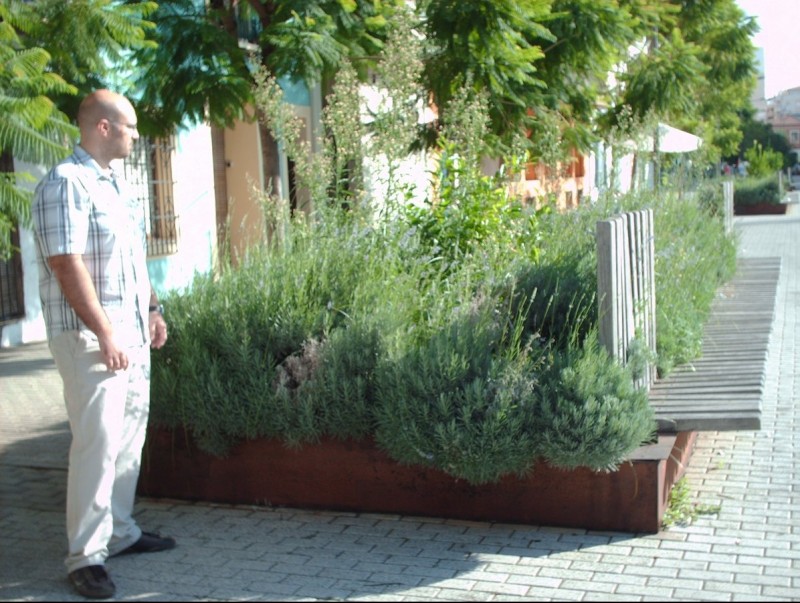 El regidor de Compromís davant de les jardineres del carrer La Via. M. CHOLVI