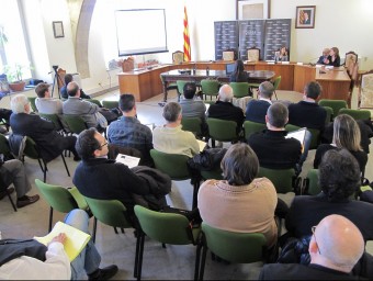 Tècnics i responsables polítics ahir a la sala de plens de Llagostera escoltant una de les exposicions de la jornada tècnica J.N