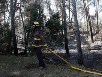 Un bomber treballant al veïnat de Pins, al municipi de Vilopriu, divendres de la setmana passada al matí ACN