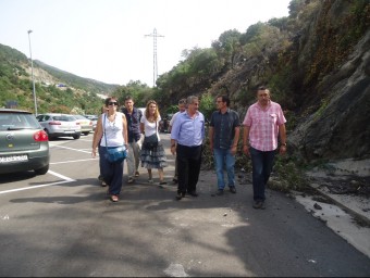 Una comitiva d'alcaldes i regidors van visitar ahir el lloc on es va iniciar el foc a la Jonquera. G.PLADEVEYA