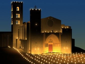 Recreació virtual del projecte d'il·luminació de la basílica de Castelló d'Empúries que tindrà lloc el proper 18 d'agost. J. CUADRAS