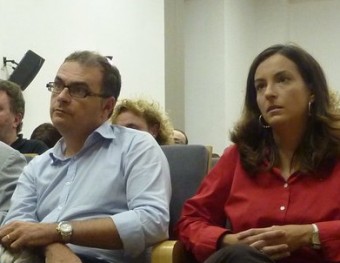 Ignasi Thió i Iolanda Pineda, ahir en el consell de federació del PSC, a la Casa de Cultura, a Girona J. TRILLAS