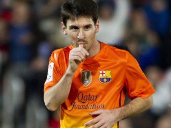 Leo Messi celebra el seu segon gol davant el Mallorca