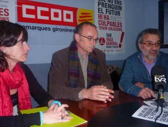 Rossell, Vidal i Toni Sánchez , secretari general de CCOO al Ripollès, aquest matí. R. E