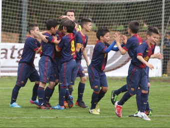 El Barça, un dels finalistes, celebrant un gol LLUÍS SERRAT