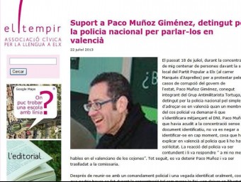 El Tempir dóna suport al detingut a través de la seua pàgina web. EL PUNT AVUI