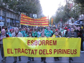Pancarta habitual a les manifestacions catalanes a Perpinyà A.R