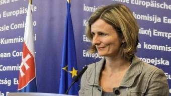 La portaveu de la Comissió Europea Pia Ahrenkilde, durant una roda de premsa aquest dijous ACN