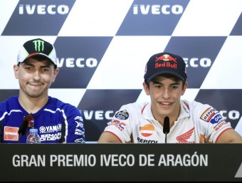 Lorenzo, Márquez i Pedrosa, ahir en la roda de premsa prèvia ANDREU DALMAU / EFE