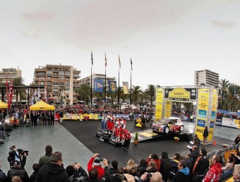 El podi del 2012, amb Loeb, Latvala i Hirvonen a Salou ANDRE LAVADINHO