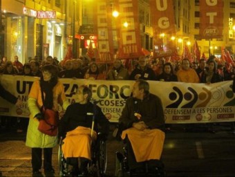 Pancarta de capçalera de la manifestació unitària de hui. J. CUÉLLAR