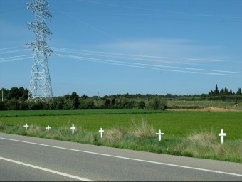 Imatge de les creus que ha plantat la Plataforma No a la MAT ACN