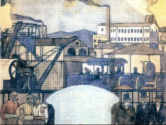 Fresc inacabat que porta per títol ‘La Catalunya industrial' (1917), de Torres-Garcia.  ARXIU