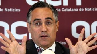 El cap de llista de CiU a les eleccions europees, Ramon Tremosa, en una roda de premsa aquest dilluns ACN