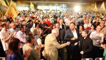 Oriol junqueras i Ernest Maragall ahir en un míting a Tarragona amb prop de 400 persones JUDIT FERNÀNDEZ