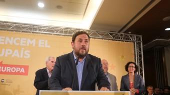 El president d'ERC, Oriol Junqueras, aquest diumenge després de saber el resultat de les eleccions al Parlament Europeu QUIM PUIG