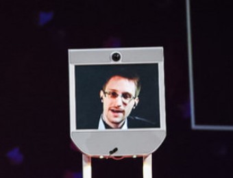 Snowden uses the robot to interact with those at the TED event in Vancouver at the beginning of this year. BRET HARTMAN / TED
