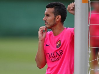Pedro en un dels entrenaments dels FC Barcelona