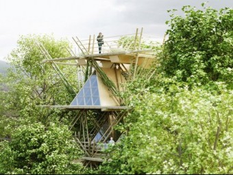 Hotel ideat pel col·lectiu de dissenyadors Penda i basat en mòduls fets de bambú que s'integren en els arbres.  ARXIU