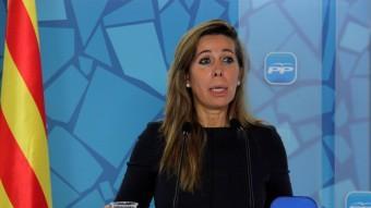 La presidenta del PPC, Alícia Sánchez-Camacho, durant la roda de premsa d'aquest dilluns al migdia ACN
