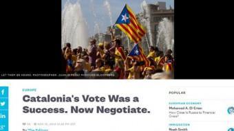 Captura de pantalla de l'editorial de Bloomberg en què demana que Catalunya i Madrid negociïn ACN