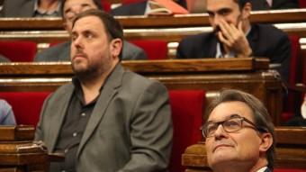 Oriol Junqueras i Artur Mas, aquest dimecres al Parlament ACN