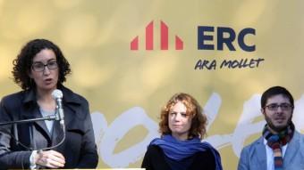 La secretària general d'ERC, Marta Rovira, intervé durant l'acte de presentació del candidat a l'alcaldia de Mollet del Vallès, aquest dissabte al matí ACN